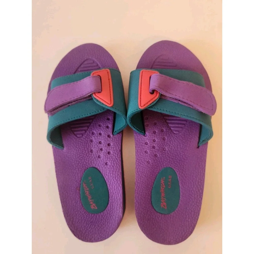 Vtg Baywatch Gear Slides Sandals Flip Flops Womens Neon Purple Pink Blue 1995